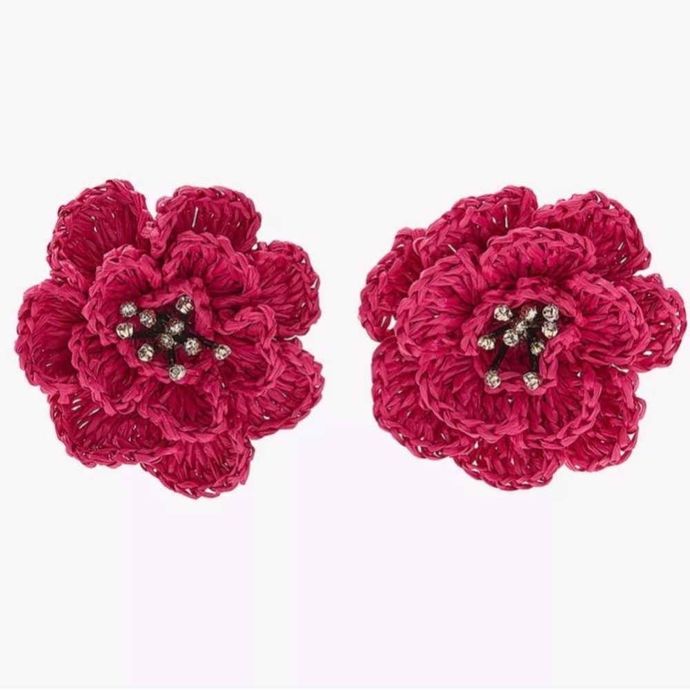 Zara Pink Raffia Crochet rhinestones boho bohemian festival resort Earrings